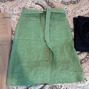 J. Crew Green Linen Blend Midi Skirt with Front Buttons